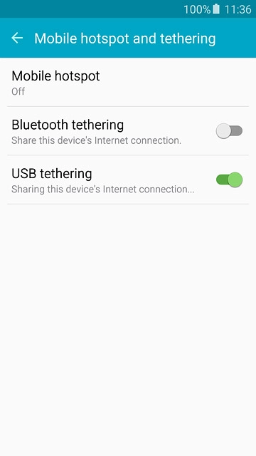 Press USB tethering until the function is turned on.