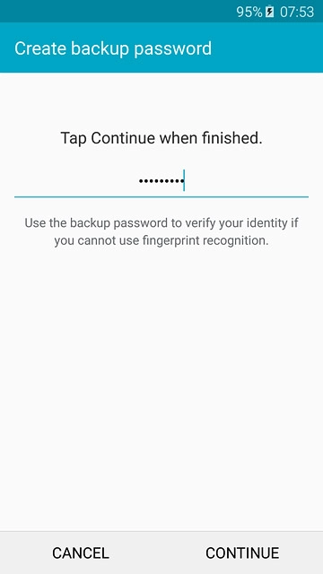 Key in a password and press CONTINUE.