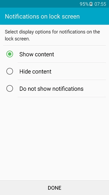 Press the required setting.