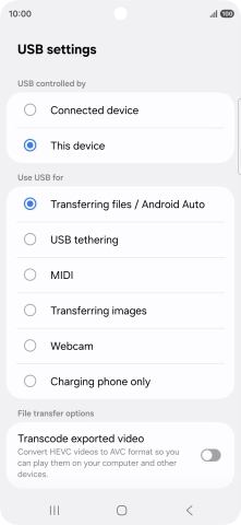 Press Transferring files / Android Auto. Press Transferring files / Android Auto.