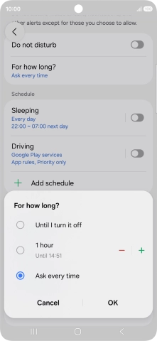 Press the required setting.