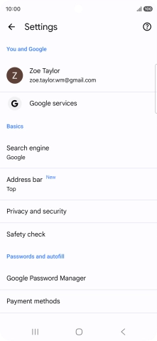 Press Privacy and security.