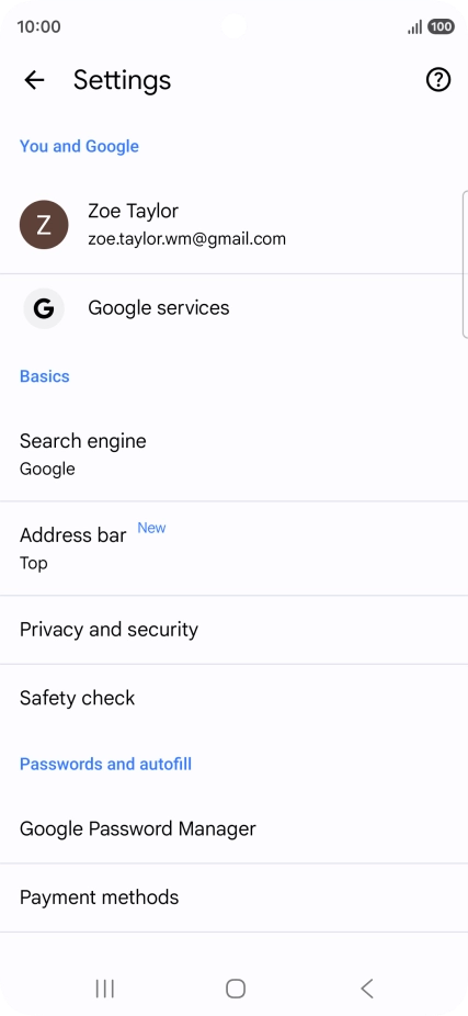 Press Privacy and security.