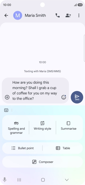 To change the writing style of your text, press Writing style and follow the instructions on the screen to use the function.