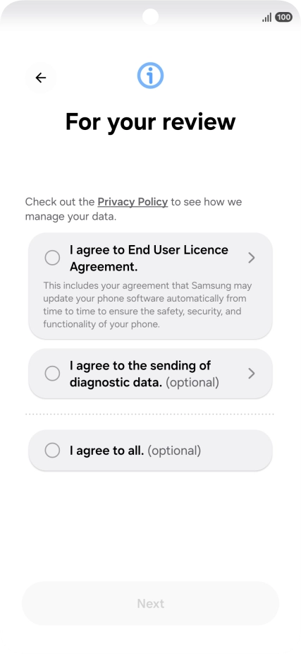 Press the fields next to the required settings to select them.