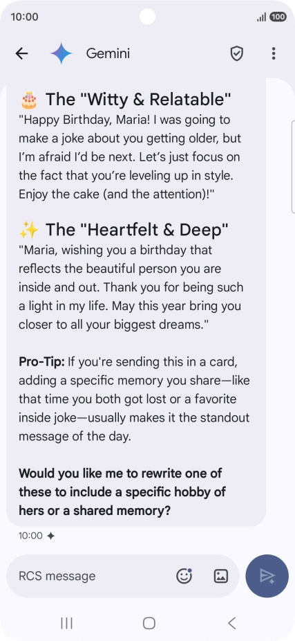 The text suggestion from Gemini is displayed.