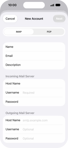 Press Username and key in the username for your email account.