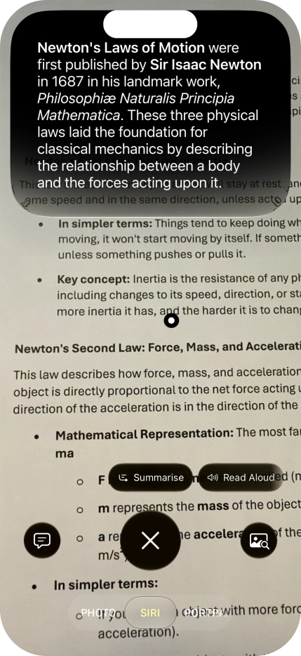 To use visual intelligence on a text, take a picture of the text, press the required setting and follow the instructions on the screen to use the function. To use visual intelligence on a text, take a picture of the text, press the required setting and follow the instructions on the screen to use the function.