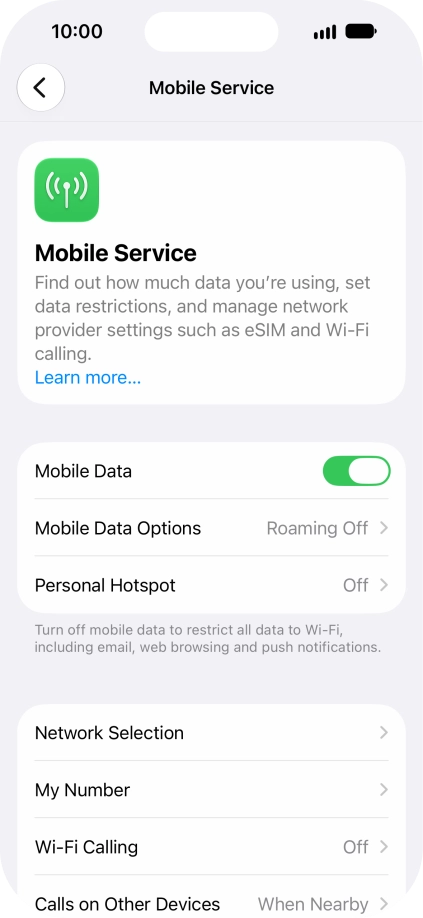 Press Mobile Data Options.