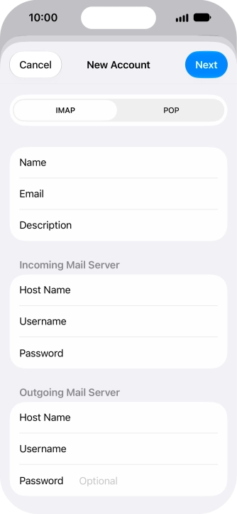 Press Password and key in the password for your email account. Please note that if you're using Vodafone's outgoing server, leave the password field empty.