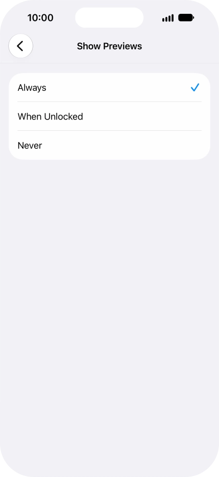 To select notification preview on the lock screen, press Always.