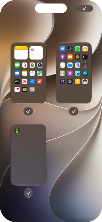 Press the field below the required home screen page to turn page view on or off. Press the field below the required home screen page to turn page view on or off.