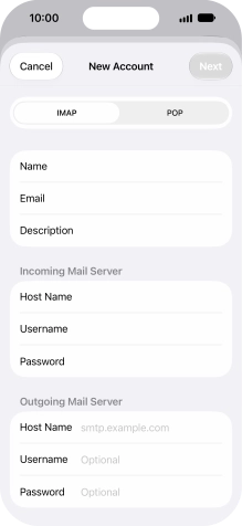 Press Host Name and key in the name of your email provider's outgoing server. Please note that if you can't send email messages when using your email provider's outgoing server, key in smtp.vodafone.net.au (Vodafone's outgoing server).