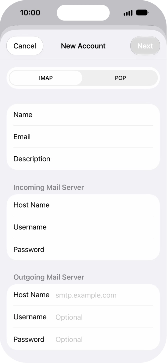 Press Host Name and key in the name of your email provider's outgoing server. Please note that if you can't send email messages when using your email provider's outgoing server, key in smtp.vodafone.net.au (Vodafone's outgoing server).