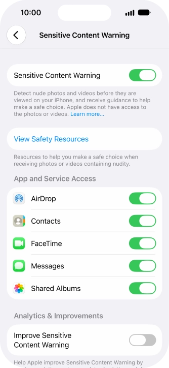 Press the indicators next to the required applications to turn the function on or off. Press the indicators next to the required applications to turn the function on or off.