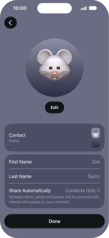 Press the name fields and follow the instructions on the screen to edit your name on the Contact Poster.