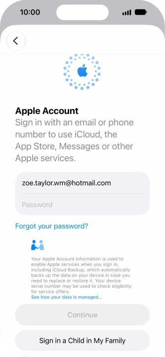 Press Password and key in the password for your Apple Account.