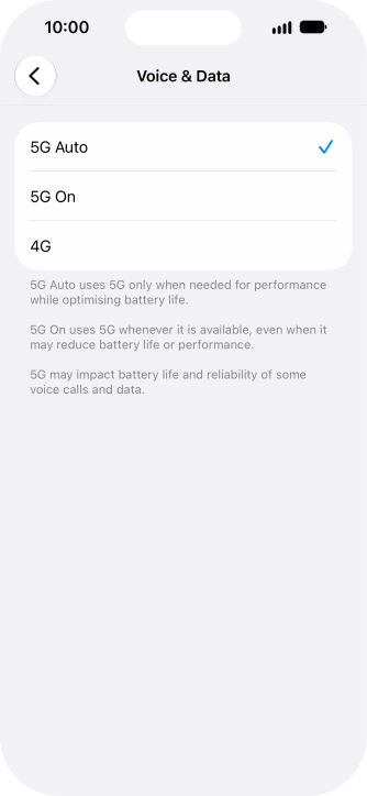 To turn on automatic switch between 5G and 4G, press 5G Auto.