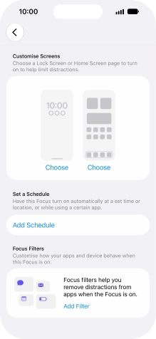Press Add Schedule and follow the instructions on the screen to select settings for automatic activation of Do Not Disturb. Press Add Schedule and follow the instructions on the screen to select settings for automatic activation of Do Not Disturb.