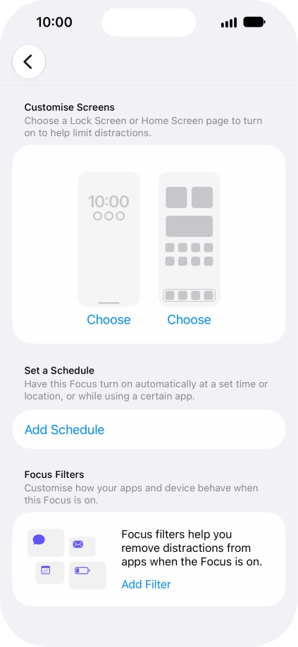Press Add Schedule and follow the instructions on the screen to select settings for automatic activation of Do Not Disturb. Press Add Schedule and follow the instructions on the screen to select settings for automatic activation of Do Not Disturb.