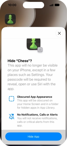 Press Hide App. Press Hide App.