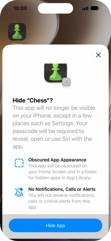 Press Hide App. Press Hide App.