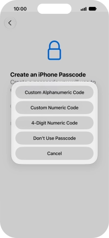 Follow the instructions on the screen to turn on use of phone lock code or press Don't Use Passcode.