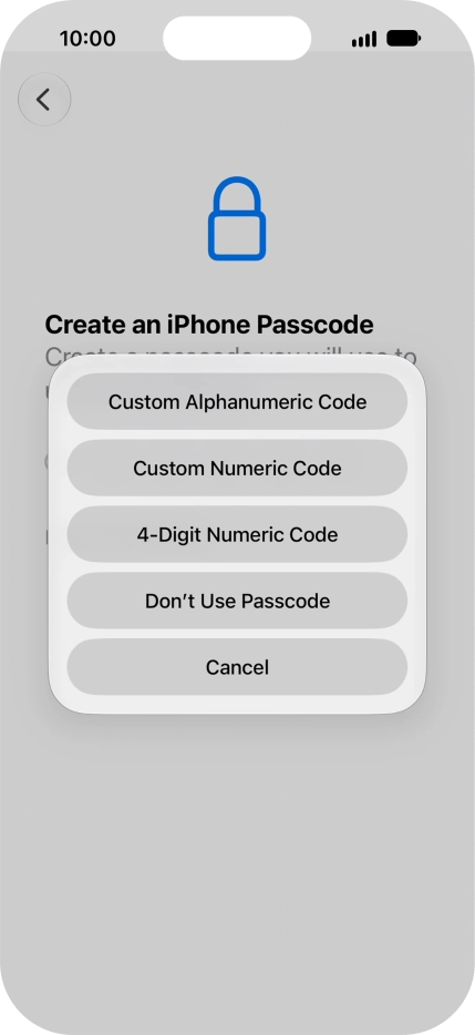 Follow the instructions on the screen to turn on use of phone lock code or press Don't Use Passcode.
