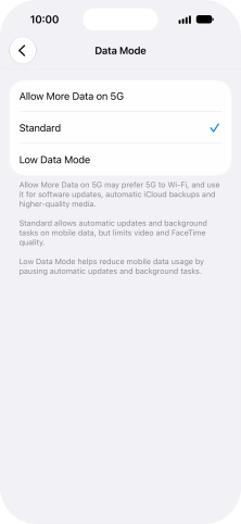 Press the required setting.