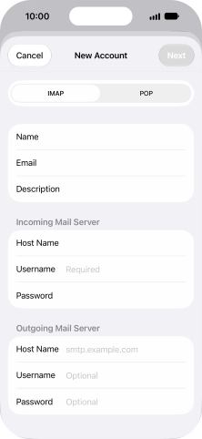 Press Username and key in the username for your email account.