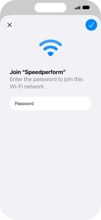 Key in the password for the Wi-Fi network and press the confirm icon.