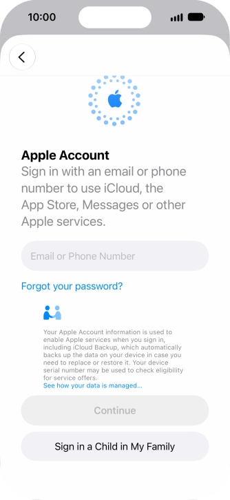 Press Email or Phone Number and key in the username for your Apple Account.