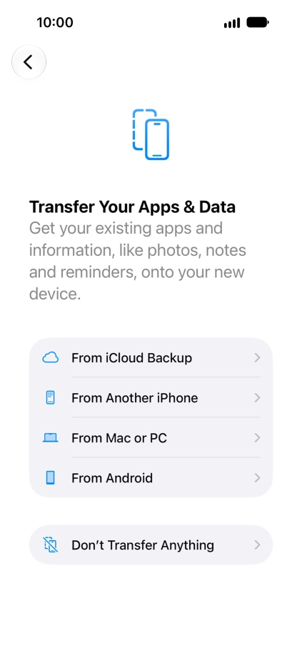 Press Don't Transfer Anything and follow the instructions on the screen to finish the activation.