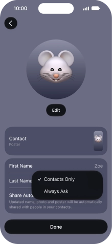 Press the required setting.