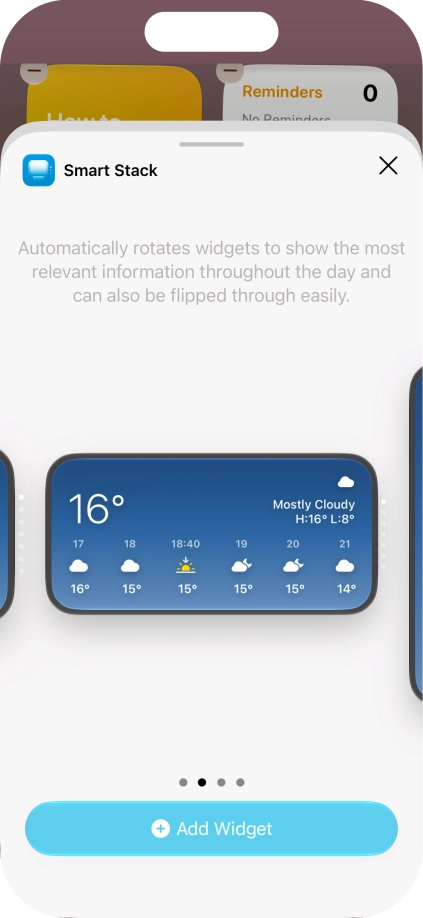 Slide your finger right or left on the screen to select the required widget size.