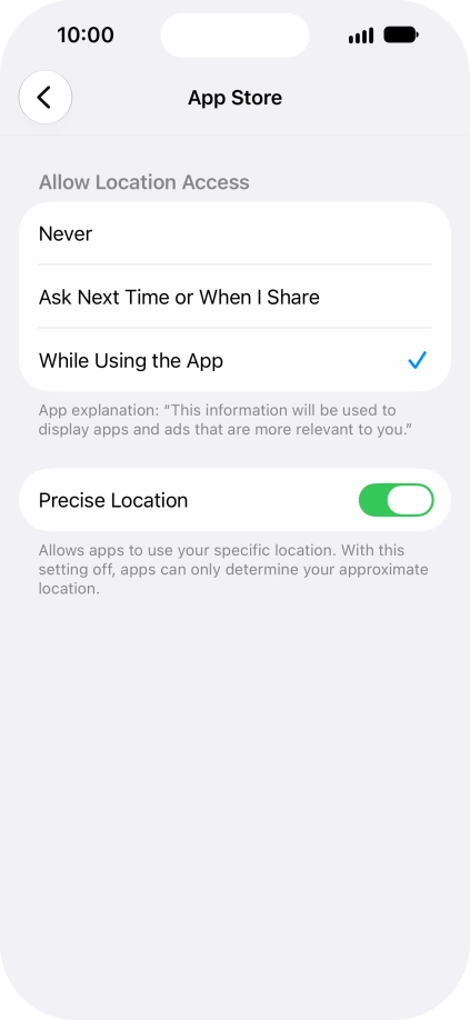 Press the required setting to turn the function on or off. Press the required setting to turn the function on or off.