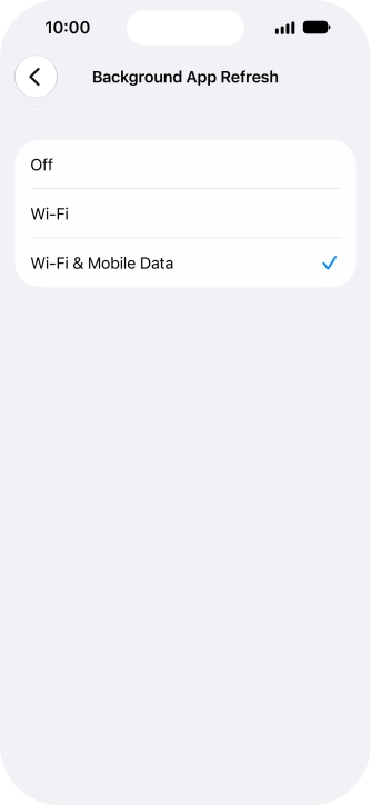 To turn off background refresh of apps, press Off. To turn off background refresh of apps, press Off.