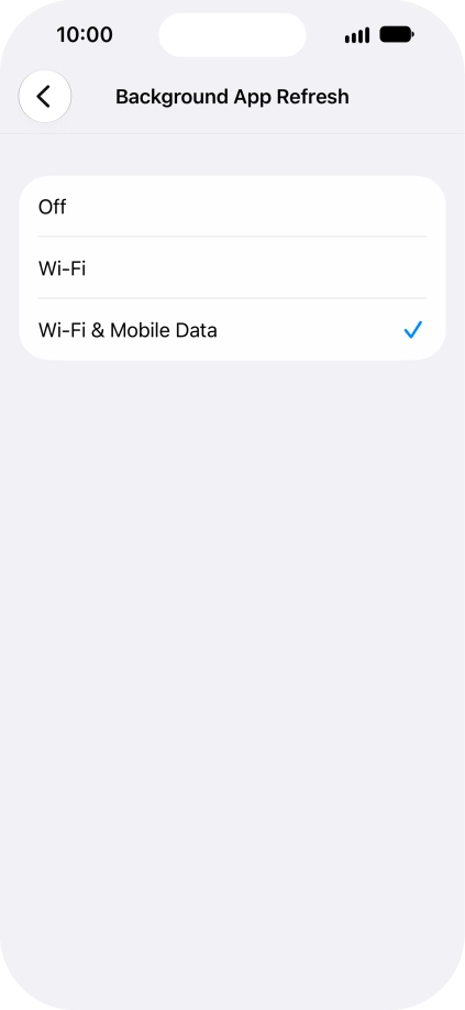 To turn off background refresh of apps, press Off. To turn off background refresh of apps, press Off.