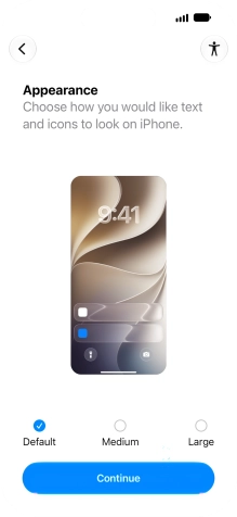 Select the required text and icon size on your phone and press Continue.