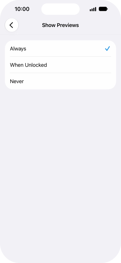 To select notification preview on the lock screen, press Always.