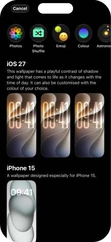 Press the required category and follow the instructions on the screen to select the required background image.