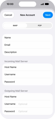 Press Username and key in the password for your email account. Please note that if you're using Vodafone's outgoing server, leave the password field empty.