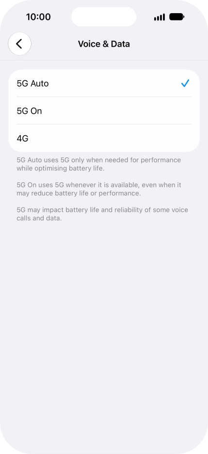 To turn on automatic switch between 5G and 4G, press 5G Auto.