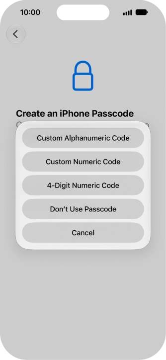 Follow the instructions on the screen to turn on use of phone lock code or press Don't Use Passcode.