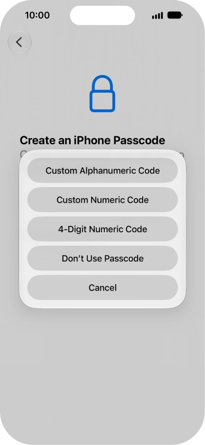 Follow the instructions on the screen to turn on use of phone lock code or press Don't Use Passcode.