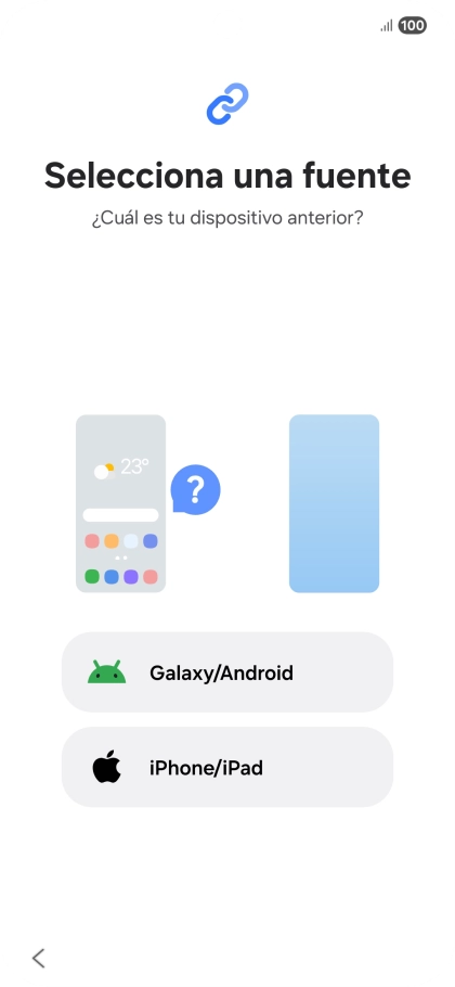 Pulsa el ajuste deseado y sigue las instrucciones de la pantalla para transferir el contenido del otro teléfono.