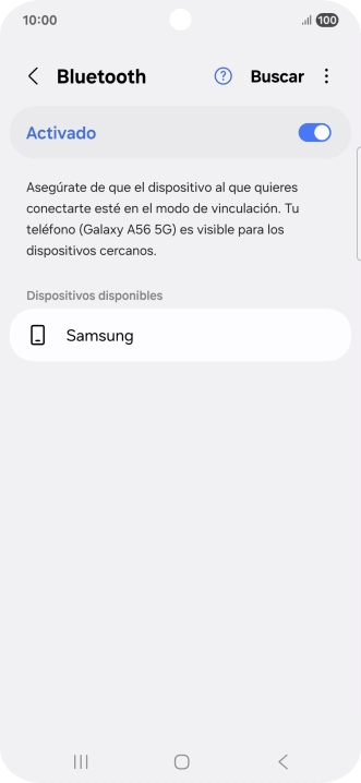 Pulsa el dispositivo Bluetooth deseado y sigue las indicaciones de la pantalla para vincular el dispositivo al teléfono.