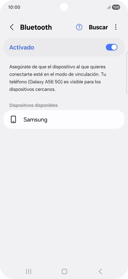 Pulsa el dispositivo Bluetooth deseado y sigue las indicaciones de la pantalla para vincular el dispositivo al teléfono.