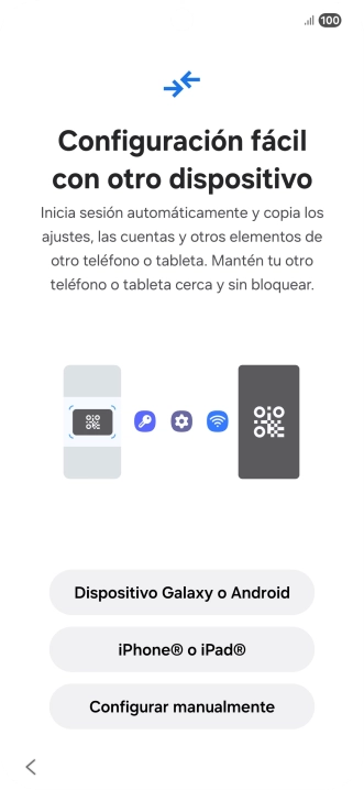 Pulsa la opción deseada para transferir contenido desde otro dispositivo y pulsa Configurar manualmente.
