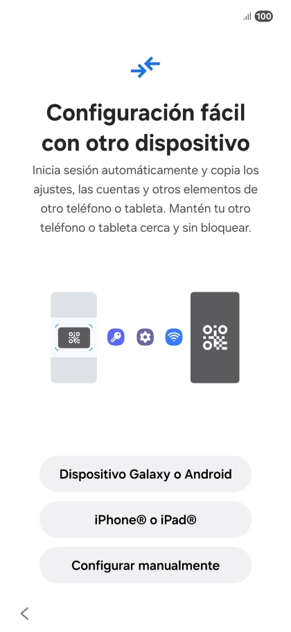 Pulsa la opción deseada para transferir contenido desde otro dispositivo y pulsa Configurar manualmente.